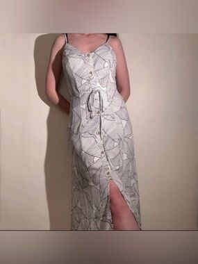 Sienna Sky White Maxi Dress with Black Leaf Outline